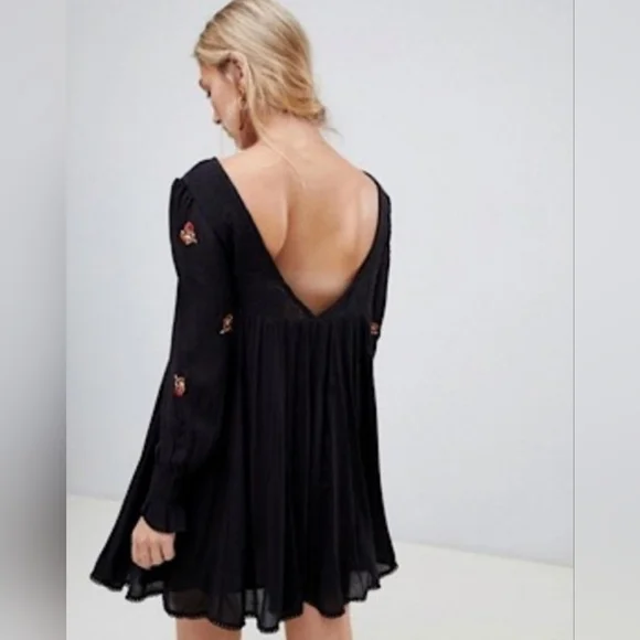 ❤️ FREE PEOPLE MOHAVE EMBROIDERED MINI DRESS - BLACK, SMALL - Picture 5 of 16